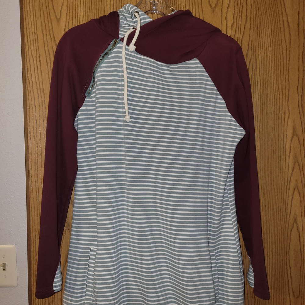 Striped Hoodie with Maroon Sleeves